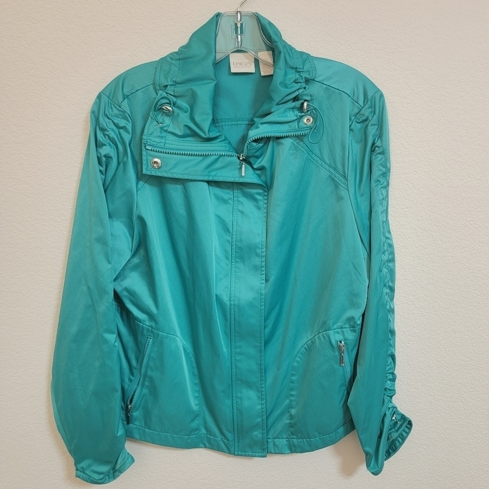 Chico's Teal/Mint Utility Jacket with High Collar
